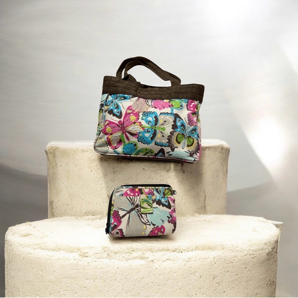 Thirty-One Butterfly Print Tote and Zip Wallet Set